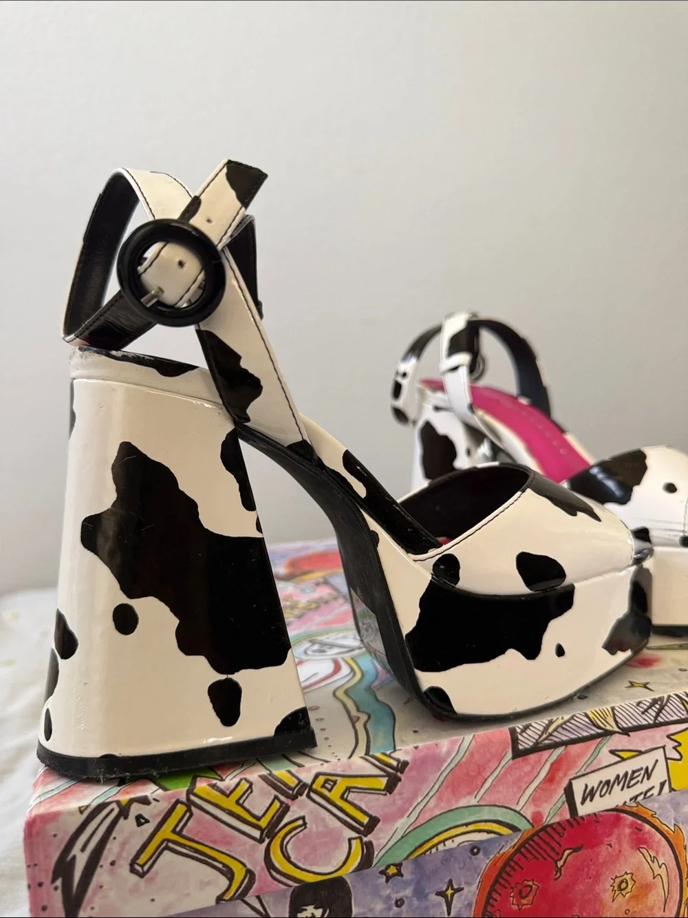 ASOS platform chunky cow print heels